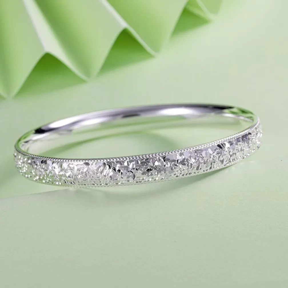 7185号足银 999.9 闭口侧边碎冰冰手镯气质镯子女友闺蜜礼物  约3