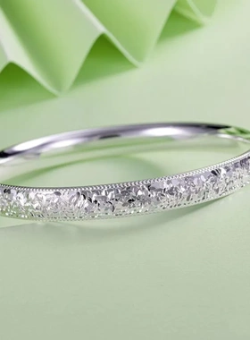 7185号足银 999.9 闭口侧边碎冰冰手镯气质镯子女友闺蜜礼物  约3