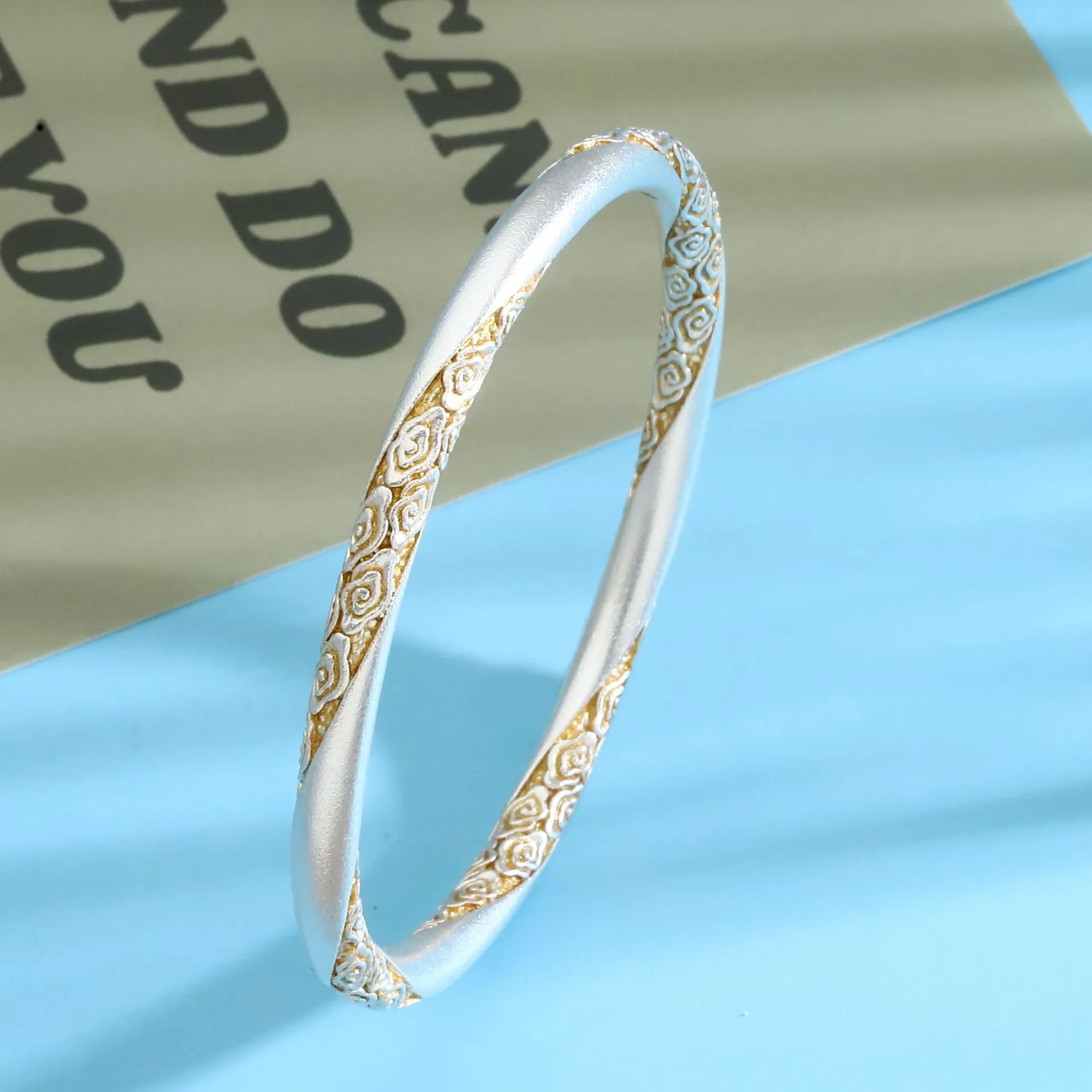 7132号足银999.9圆肚描金祥云闭口银手镯描金国风轻奢直播爆款