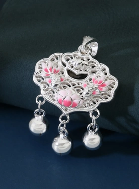 6838号足银990珐琅宫廷花丝锦鲤锁吊坠锁骨链掐丝坠子直播爆款