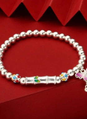 7926号足银999.9珐琅蝴蝶穿竹节光珠手链国潮手链小众直播爆款