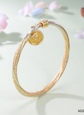 7135号足银999.9描金手工麻花黄财神实心银手镯描金国风直播爆款