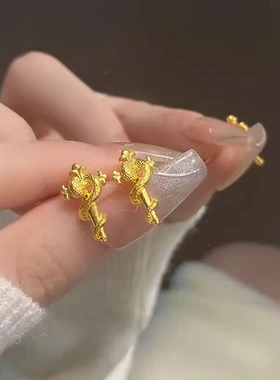 6917号足银990镀金权杖小金蛇耳钉简约小众设计耳饰女精致百搭