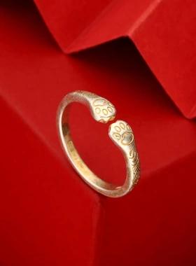 7911号足银990描金猫爪唐草纹戒指女高级感轻奢网红尾戒百搭