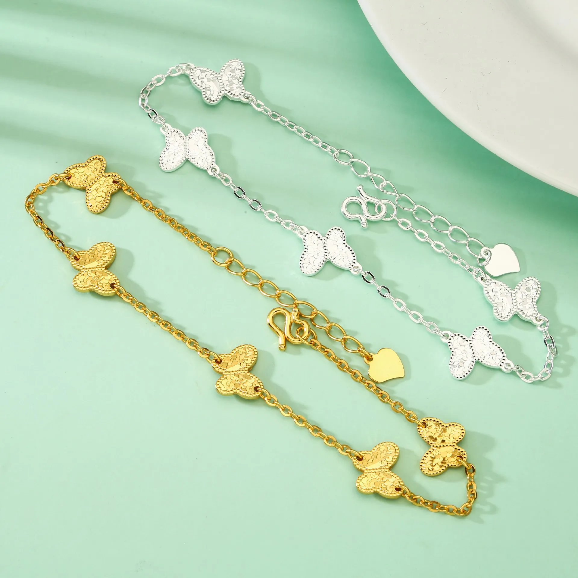 6913号足银999.9碎冰冰蝴蝶手链金色银色甜美风气质潮流元素饰品