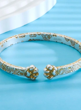 8678号 足银999.9吉言描金猫爪手镯纯银年轻款实心开口手镯直