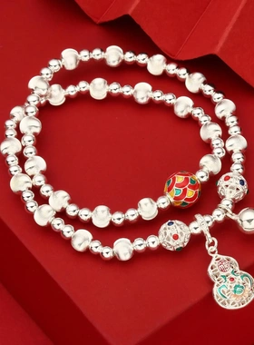 7882号足银999.9珐琅彩葫芦手串猫眼手链国风中式轻奢手链直播