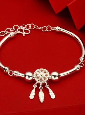 7992号足银999小众设计弯管捕梦网环环相扣手镯ins手链直播爆款