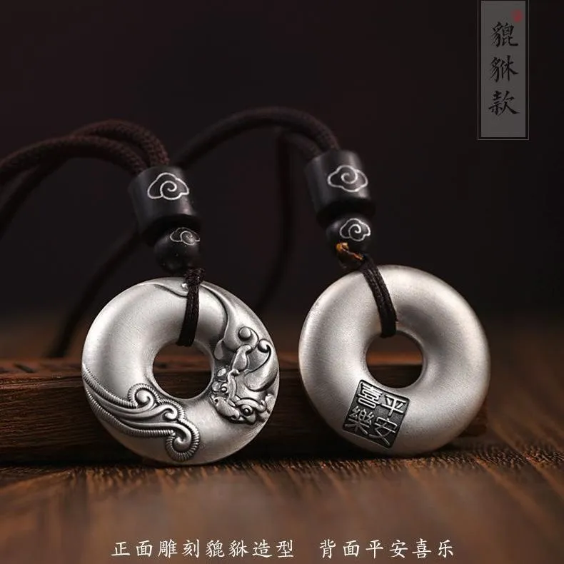 中国金铺足银9999貔貅平安扣吊坠情侣款八卦牌纯银项链挂坠送礼物