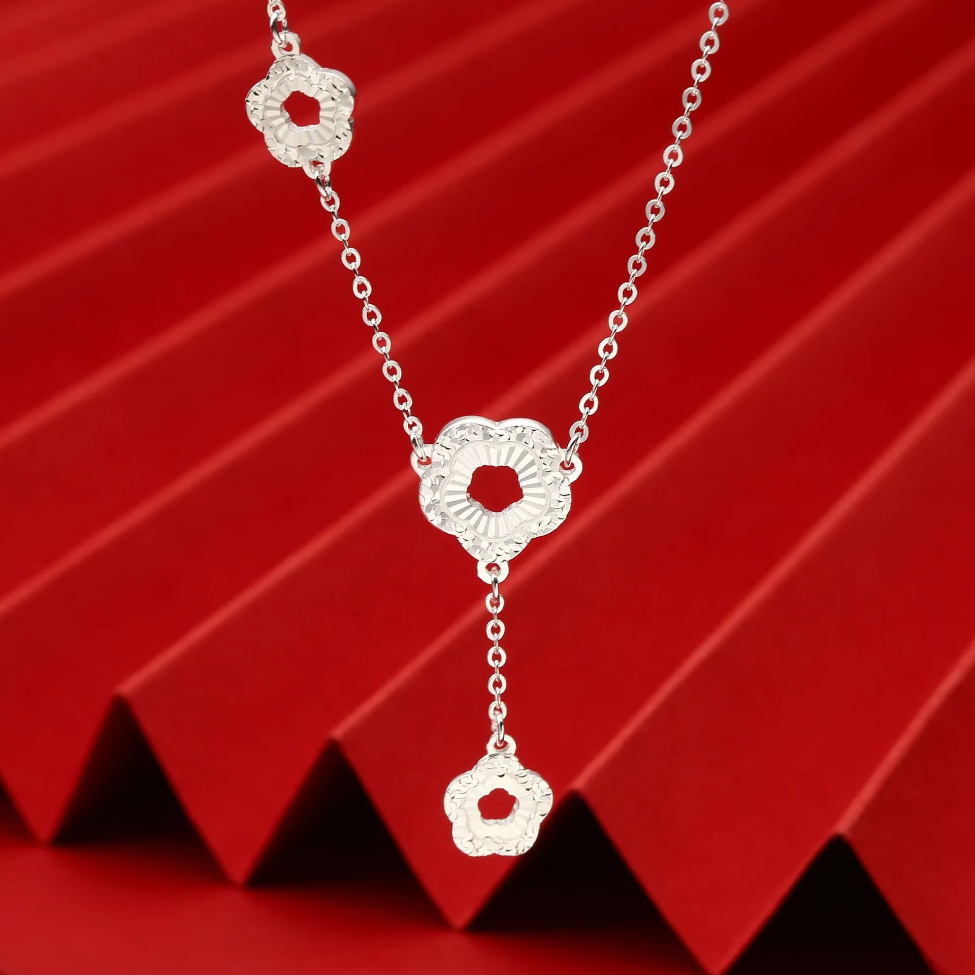 7855号足银999.9碎冰冰镂空花朵项链百搭项链情人节礼物工厂直销