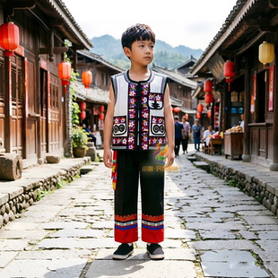 云南怒江傈僳族绣花棉麻马甲迪庆普米族服装男童套装多色可选632
