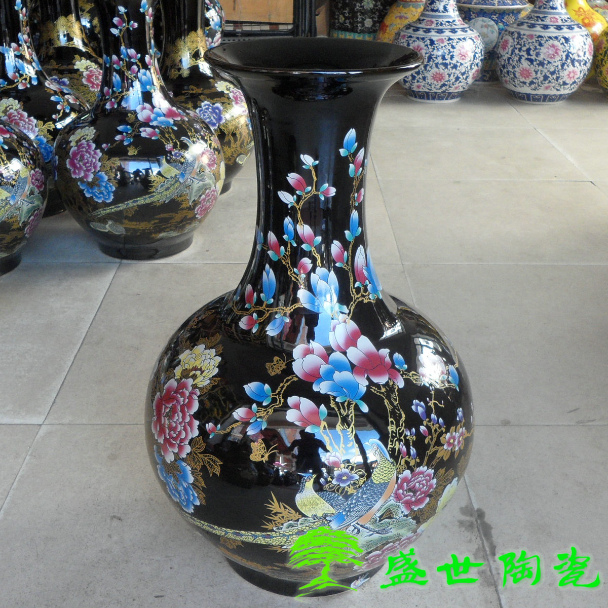 景德镇黑色客厅摆件落地花瓶