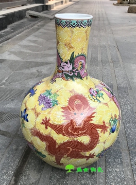 景德镇手绘粉彩中式风落地花瓶