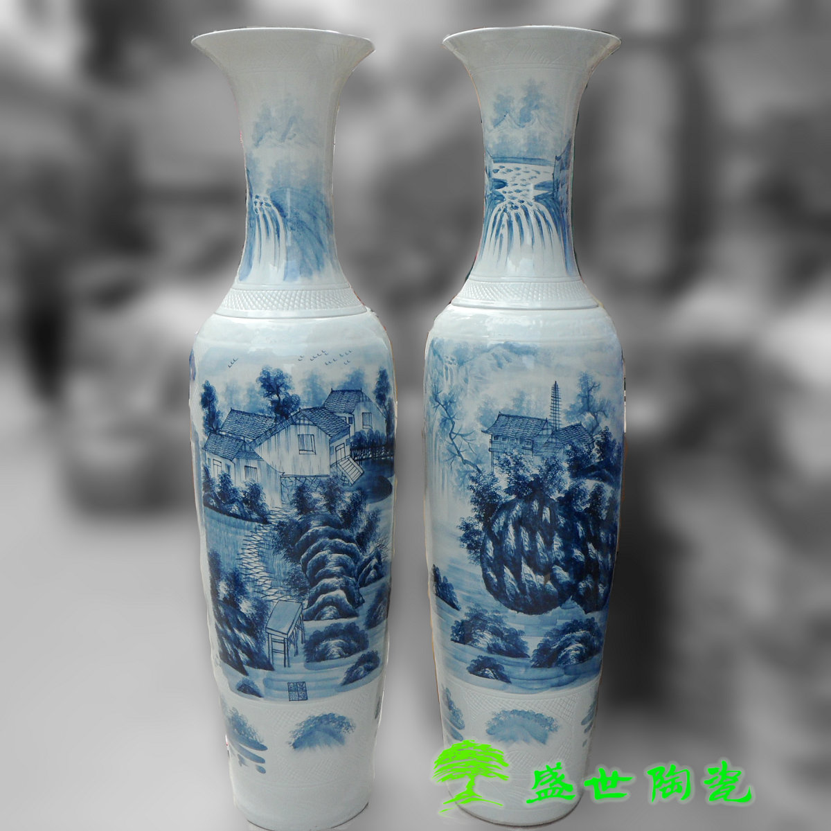 景德镇山水图大厅落地花瓶特惠