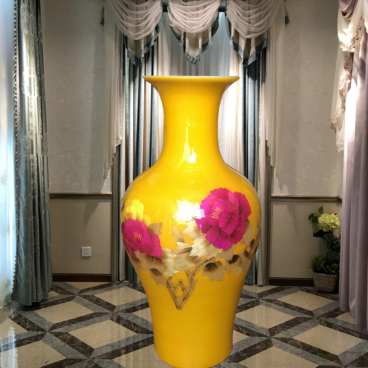 景德镇陶瓷器黄色客厅落地大花瓶