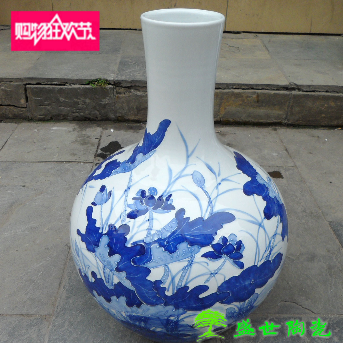 景德镇手绘雕刻客厅摆件落地花瓶