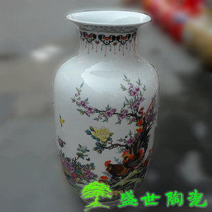 景德镇陶瓷器落地花瓶花鸟七雄争春冬瓜瓶现代中式客厅家居摆件