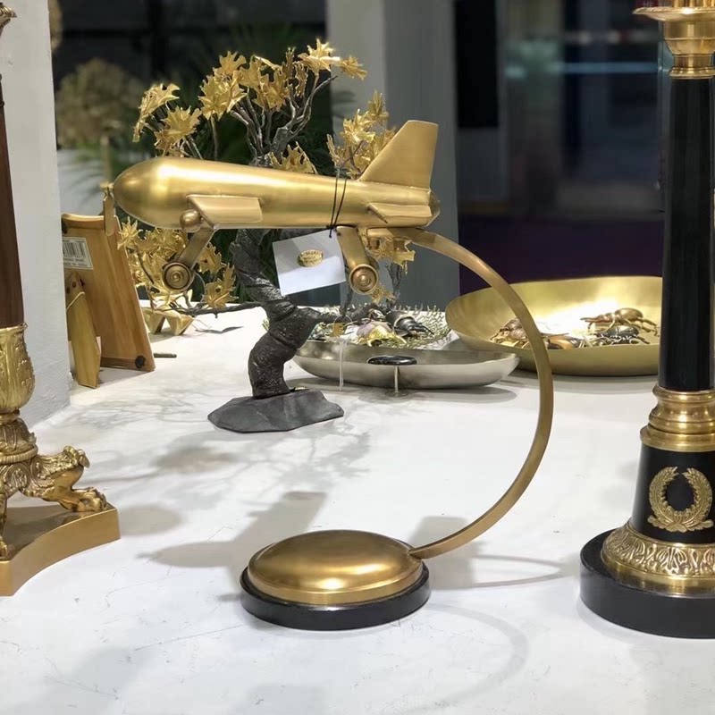 欧式黄铜轻奢样板间飞机螺旋桨飞机酒店会所复古做旧咖啡店摆件