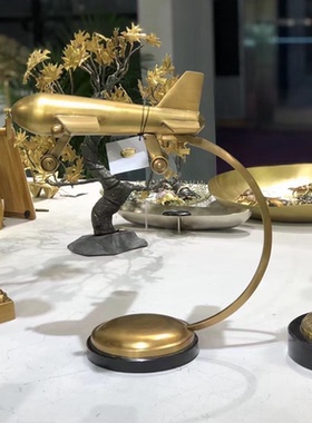 欧式黄铜轻奢样板间飞机螺旋桨飞机酒店会所复古做旧咖啡店摆件