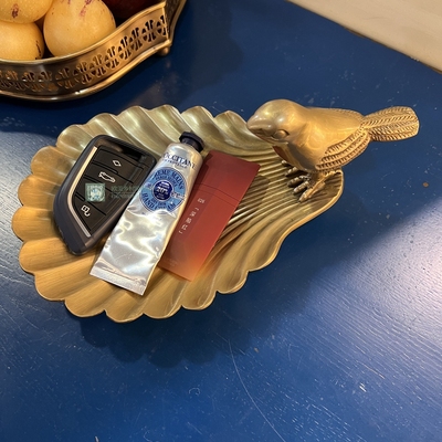 印度进口轻奢小果碟黄铜复古做旧装饰干果盘样板间门厅钥匙储物碟
