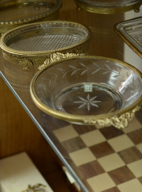 印度进口异域黄铜装饰干果盘玻璃黄铜复古水果盘钥匙玄关装饰摆件