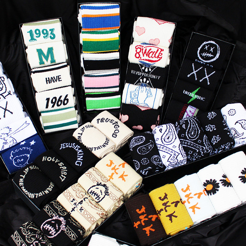 袜子男美式网红超火长袜纯棉不起球高街女青少年中长筒配aj篮球袜