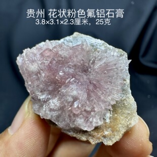 贵州粉色花状氟铝石膏天然矿物晶体矿石标本摆件教学观赏收藏奇石