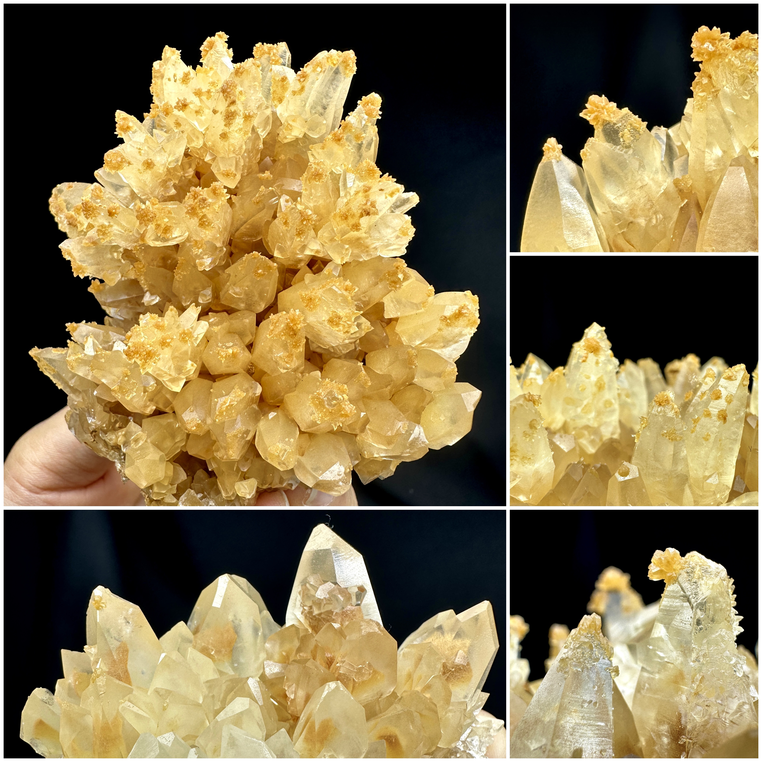 云南蜜蜡色黄方解石结晶石天然矿物晶体矿石标本摆件教学观赏收藏