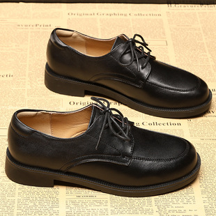 系带休闲单鞋 女英伦风乐福鞋 清仓头层牛皮小皮鞋 外贸商场撤柜断码