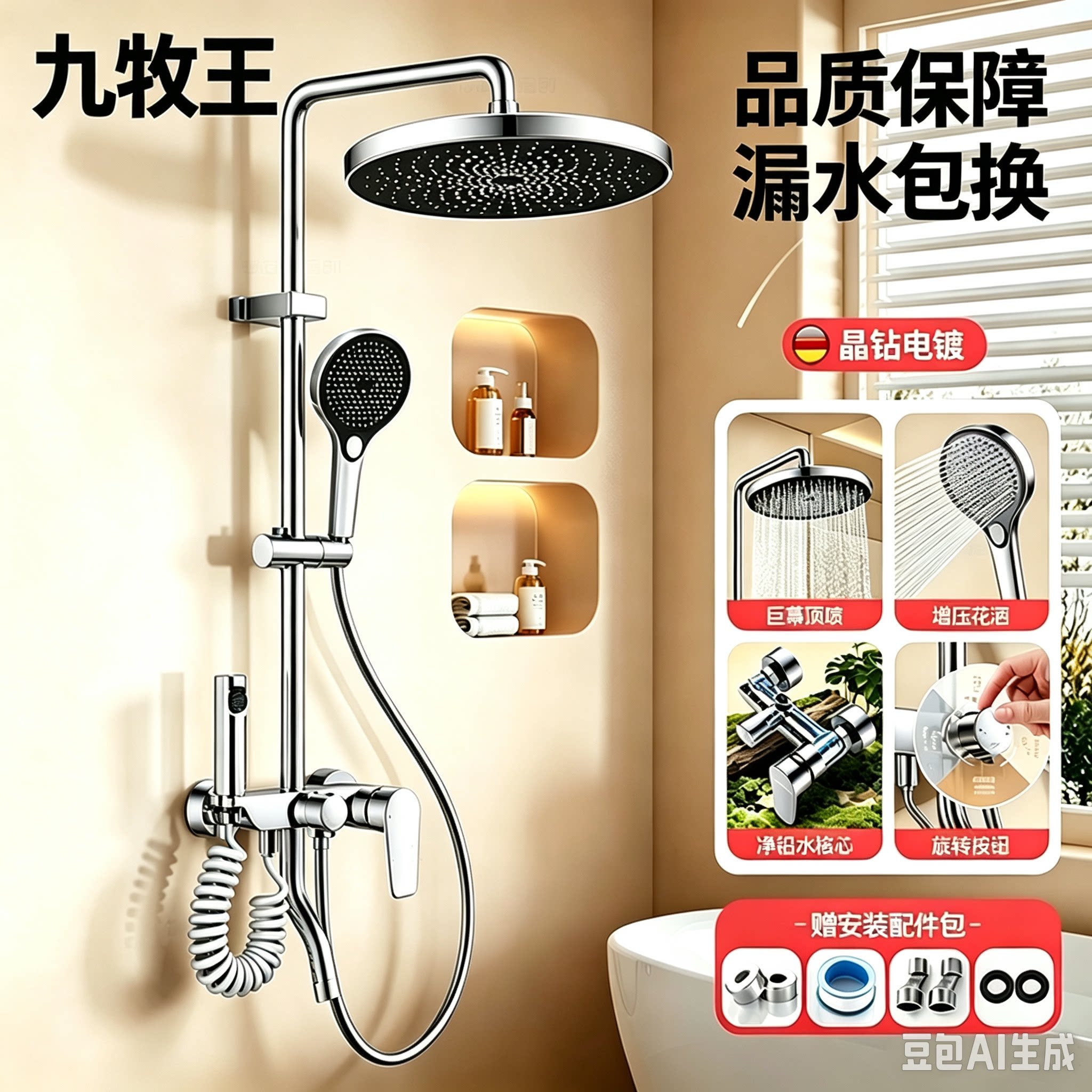 九牧王正品恒温全铜增压花洒套装