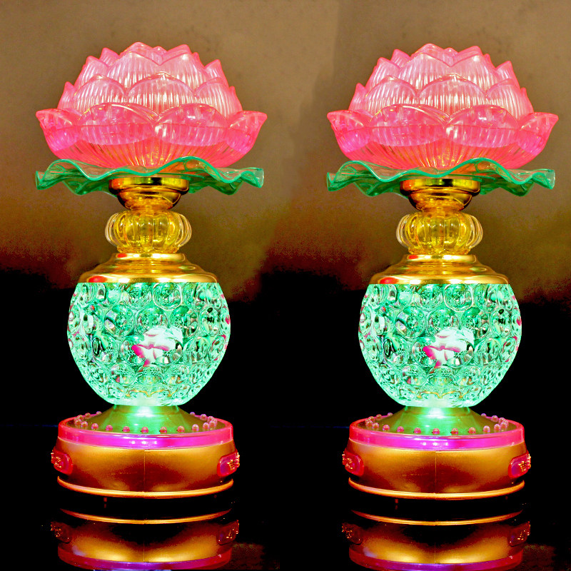 led财神灯结婚可变色新款七彩一对家用插电玻璃荷花灯
