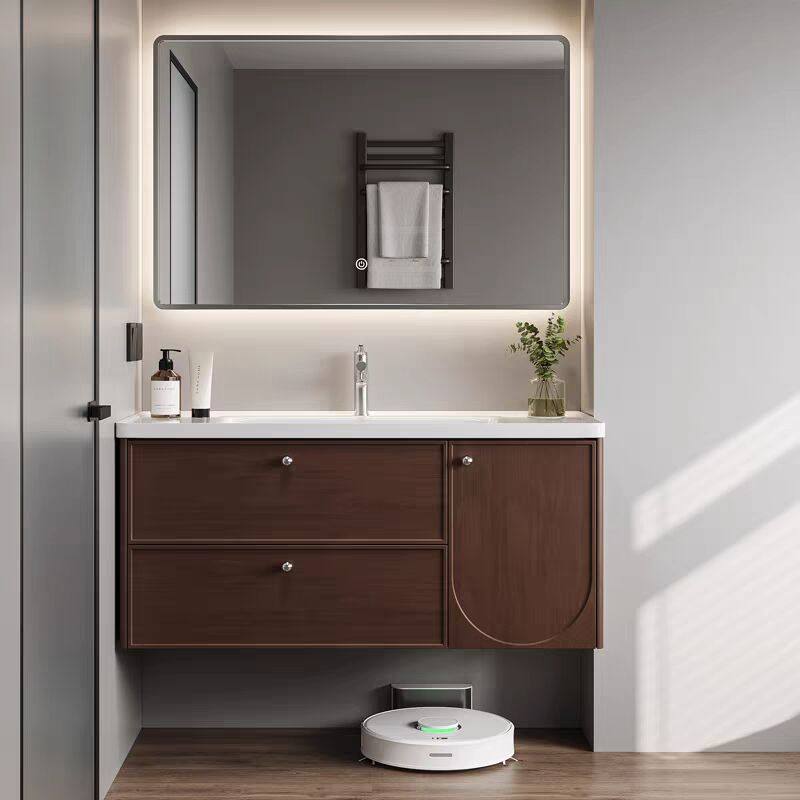 烤漆浴室柜中古风洗手台陶瓷一体盆实木法式复古卫浴柜扫地机器人