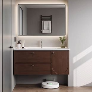 烤漆浴室柜中古风洗手台陶瓷一体盆实木法式复古卫浴柜扫地机器人