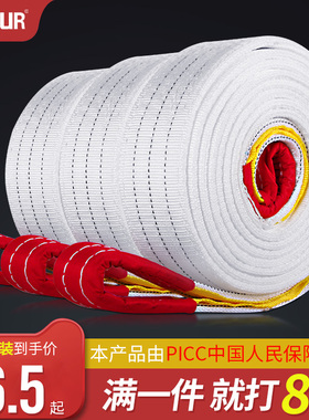 力拓 吊装带起重吊带扁平3吨吊装带1吨2吨5吨行车起重白色拖车绳