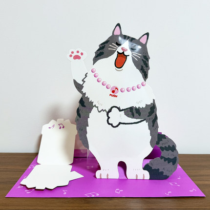 日本代购现货猫咪立体音乐贺卡生日祝福卡片宠物纪念创意设计礼品