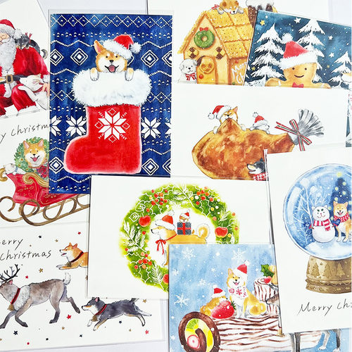 active圣诞柴犬明信片无信封