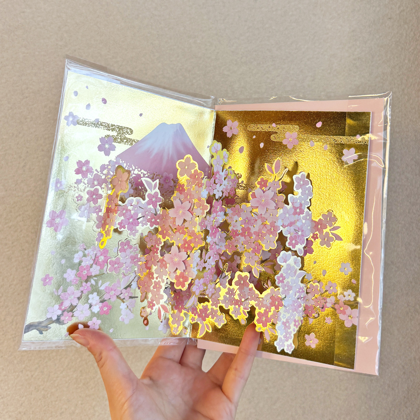 日代现货新款春季樱花富士山烫金贺卡生日祝福卡精美立体折叠卡片