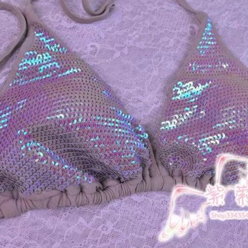 外单手工重工钉珠比基尼单上衣 滢光橙黑 （肉）色  啡色s m l xl