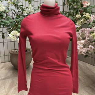 浅灰柔软亲肤女装圆领打底衫 棉料印花打底衫 橄榄绿/红/黑高领