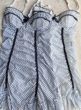 外单钢圈定型薄杯弹力豹纹/波点网料吊带睡裙 L 75C 80B 70C 75B