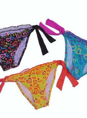 外贸单半包臀女泳裤--心形印花——绿/黄/黑6/810/12 FA111