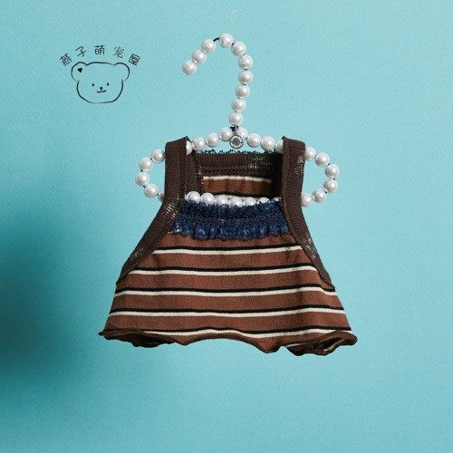 燕子萌宠屋韩国代购 louisdog宠物猫狗无袖蕾丝花边条纹T恤上衣