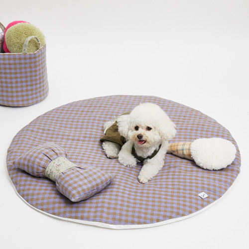 燕子萌宠屋韩国代购louisdog宠物猫狗紫色格子圆垫子坐垫