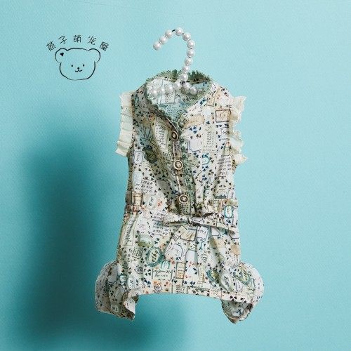 燕子萌宠屋韩国代购 louisdog宠物猫狗自由艺术全身印花连身裤