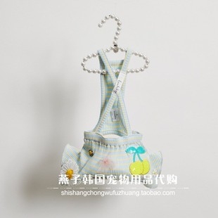 燕子韩国宠物衣服代购 louisdog猫狗可爱条纹半身裤蓝黄花草图案