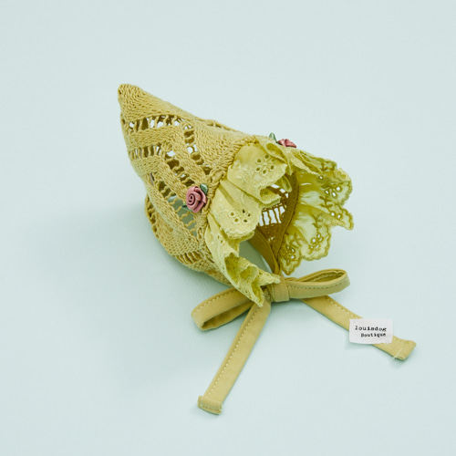 燕子萌宠屋韩国代购Louisdog小型猫狗夏季针织蕾丝拼接帽子