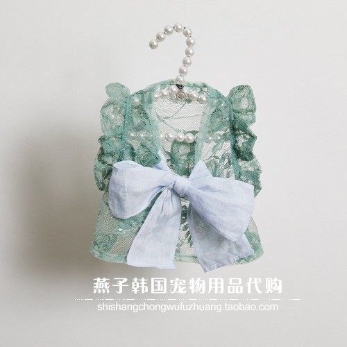 燕子韩国宠物衣服代购louisdog猫狗绿色蕾丝紫蝴蝶结上衣短款背心