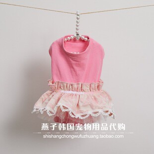 燕子韩国宠物衣服代购 louisdog猫狗上衣连衣裙桃红色蕾丝大花边