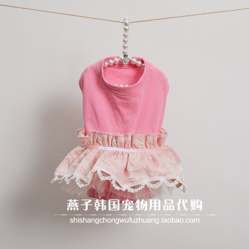 燕子韩国宠物衣服代购 louisdog猫狗上衣连衣裙桃红色蕾丝大花边