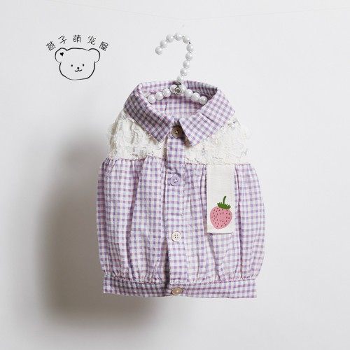 燕子萌宠屋韩国代购louisdog宠物猫狗草莓有机棉纽扣无袖开衫